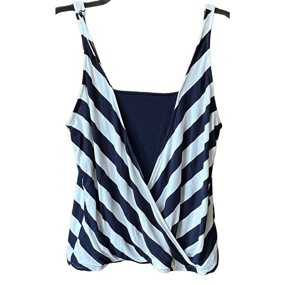 Womens New York & Co Surplice Cross-over Tank Top Blouse - Sz Med - Navy & Whit - Picture 1 of 10